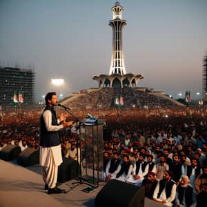 Passionate Political Leader Addresses Diverse Crowd at Landmark Tower