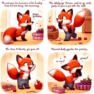 Adorable Cartoon Red Fox Birthday Trouser Dilemma
