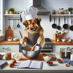 Chef Dog Cooking: Adorable Canine Chef Mixing Ingredients