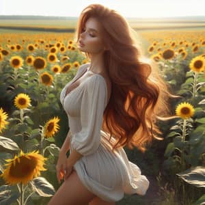 Caucasian Woman in Sunflower Field | Nature Beauty