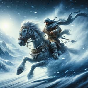 Epic Fantasy Scene: Paladin Rescued in Vast Snowy Landscape