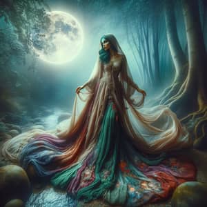 Enchanting Moonlit Forest Portrait of a Mysterious Woman