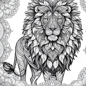 Geometric Lion Fractal Coloring Image for Adults