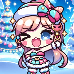 Kawaii Anime Christmas Character in Winter Wonderland