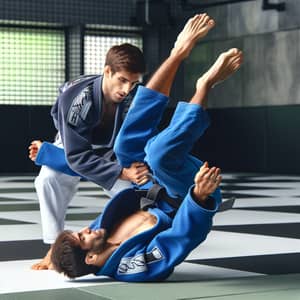 Brazilian Jiu-Jitsu Match on Checkered Dojo Mat