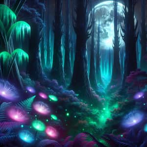 Surreal Moonlit Forest: Enchanting Alien Landscape