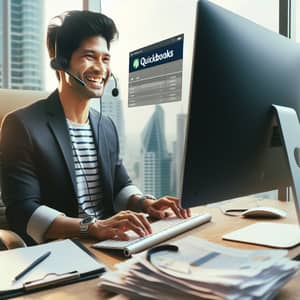 South Asian Male Entrepreneur using Quickbooks Online | Office Finance Management