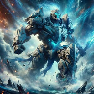 Azure-Colored Mythical Beast in Intense Battle | Fantasy Armor