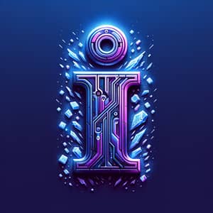 Metallic Purple 'I' Logo on Blue Cyberpunk Background