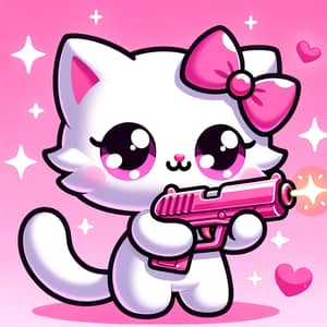 Cute Cartoon Cat with Pink Toy Gun | Playful Fun Imagery