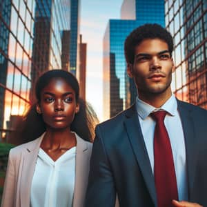 Mixed-Race Woman & Black Businessman in African Business District