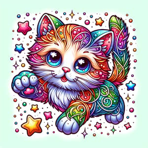 Colorful Cartoon Kitten in Motion
