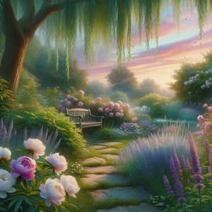 Tranquil Garden Sunset: Calming Colors Reduce Burnout