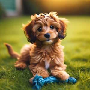 Adorable Brown Dog with Playful Eyes on Green Grass