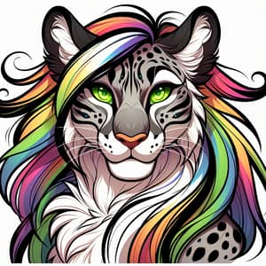 Feminine Anthro Cougar with Rainbow Fur and Green Eyes