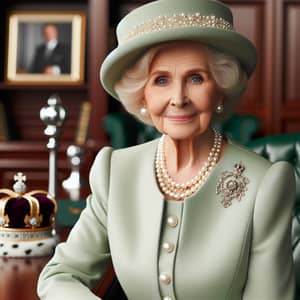 Elegant Caucasian Elderly Woman in Green Dress Suit