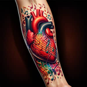 Realistic Heart Tattoo with Musical Notes - Colorful Design