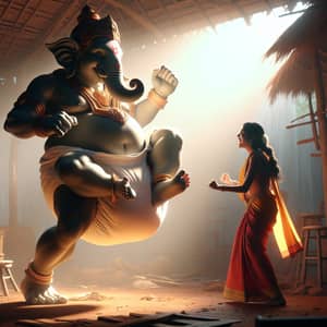 Ganesha Super Hero Scene: Indian Village Playful Delight