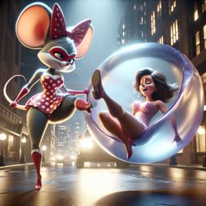 Superhero Minnie Mouse Saves Woman in Oversized Inflated Diaper Scene