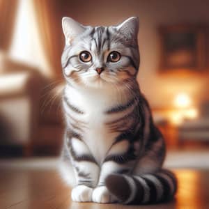 Gray and White Striped Domestic Cat | Sleek Feline Image