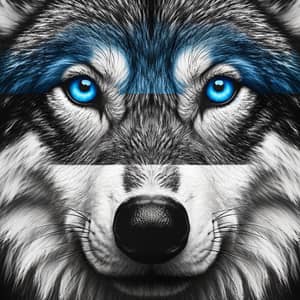 Close-up Portrait of Wolf with Mesmerizing Blue Eyes | Estonian Flag