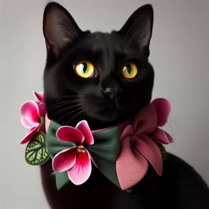Radiant Black Cat with Yellow Eyes and Elegant Collar