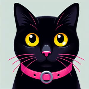 Vibrant Black Cat with Bright Yellow Eyes and Pink Collar