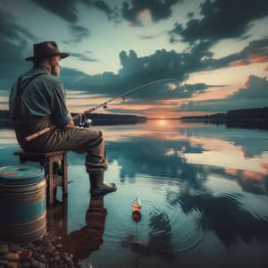 Tranquil Angler by Clear Lake | Sunset Fishing Scene