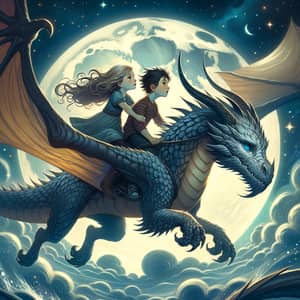 Hispanic Siblings Riding Dragon Album Cover Illustration