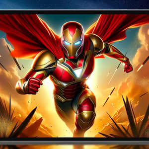 3D Red and Gold Armored Superhero Wallpaper | Dynamic Poses