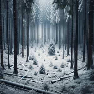 Tranquil Wintry Forest Landscape with Snowy Trees