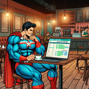 Muscular Comic Book Character Evaluating Projects at Cozy Cafe