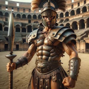 Detailed Roman Gladiator in Authentic Armor - Gladius Warrior