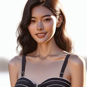 Realist Style Asian Woman Swimsuit Portrait