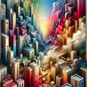 Surreal Abstract Cityscape Art: Vibrant, Twisting Buildings