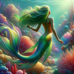 Underwater Fantasy Painting | Olive-Skinned Mermaid & Coral Reefs