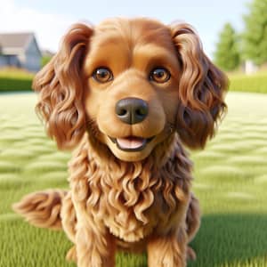 Lovable and Friendly Russet Brown Dog on Green Lawn