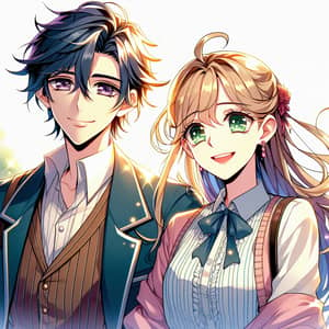 Anime Style Illustration of Strong Friendship: Man and Woman Smiling
