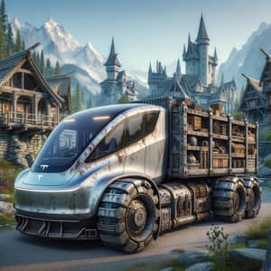 Tesla Cybertruck in Skyrim: Aged Design with Rustic Armory