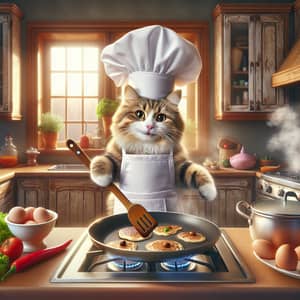 Cheerful Feline Chef Cooking in a Cozy Kitchen