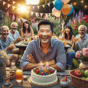 54-Year-Old Man Birthday Celebration in Garden with Friends