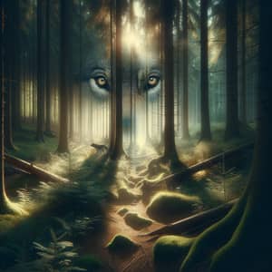 Wolf Eyes in Forest Scene