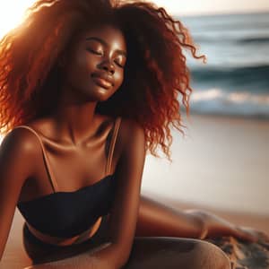 Serene Beach Scene: Black Woman with Ginger Hair Enjoying Sensational Soles