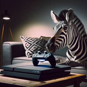 Zebra Playing on PlayStation 5 - Gaming Zebra Image