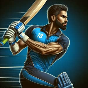 Accomplished Cricket Athlete in Blue Attire | Number 18
