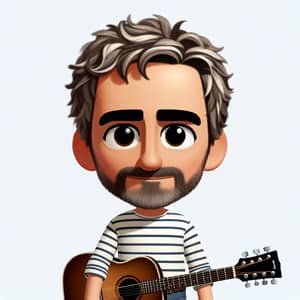 Cartoon Style Middle-Aged Man with Acoustic Guitar