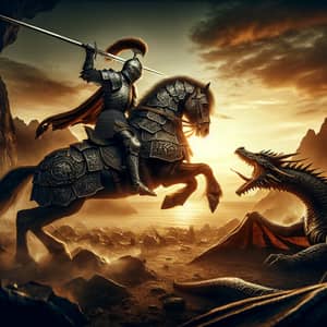Epic Battle: South Asian Knight vs. Dragon in Mystical Landscape