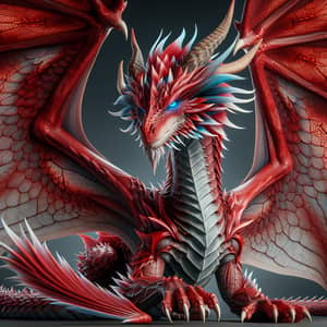Majestic Red Dragon with Piercing Blue Eyes and Intricate Wings