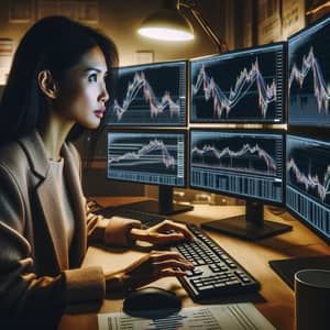 Mastering Stock Market Trends: An East Asian Woman at High-Tech Station