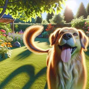 Playful Golden Dog in Lush Garden | Cheerful Scene